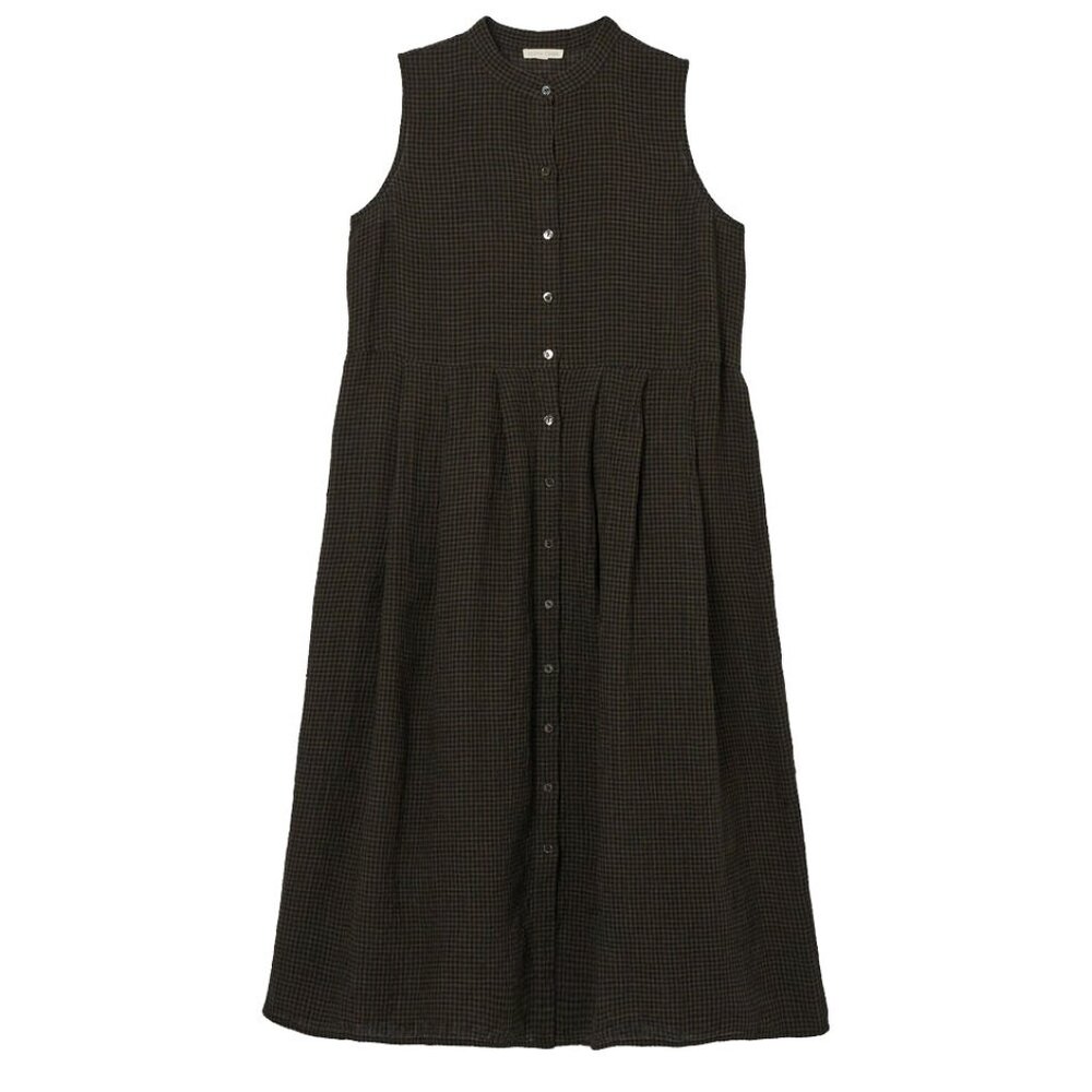 Eileen Fisher Green Puckered Organic Linen Pleated Dress